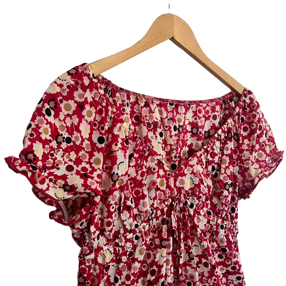 Floral Short Sleeve Cinched Mini Dress Size 10 - Picture 2 of 5